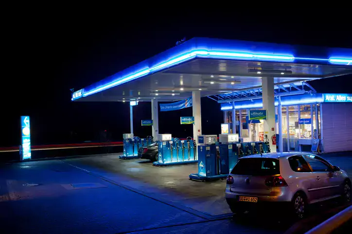 Aral Gas station, night shot