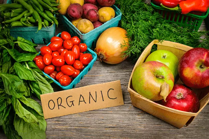 Organic market fruits and vegetables