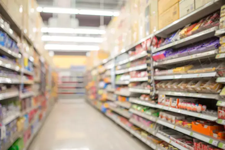 defocused of shelf in supermarket